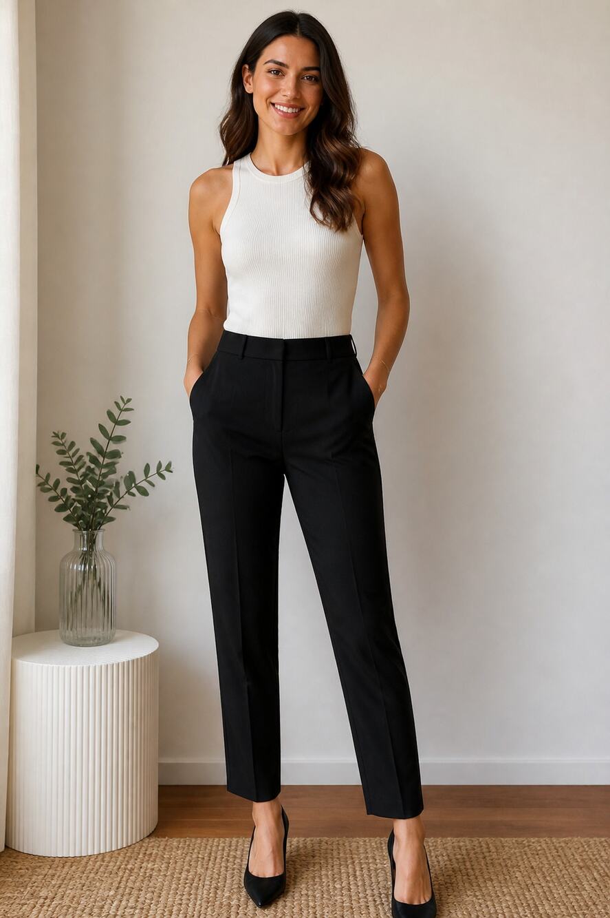 Zara Women's Black Tuxedo Dress Pants Satin Waistband Size L